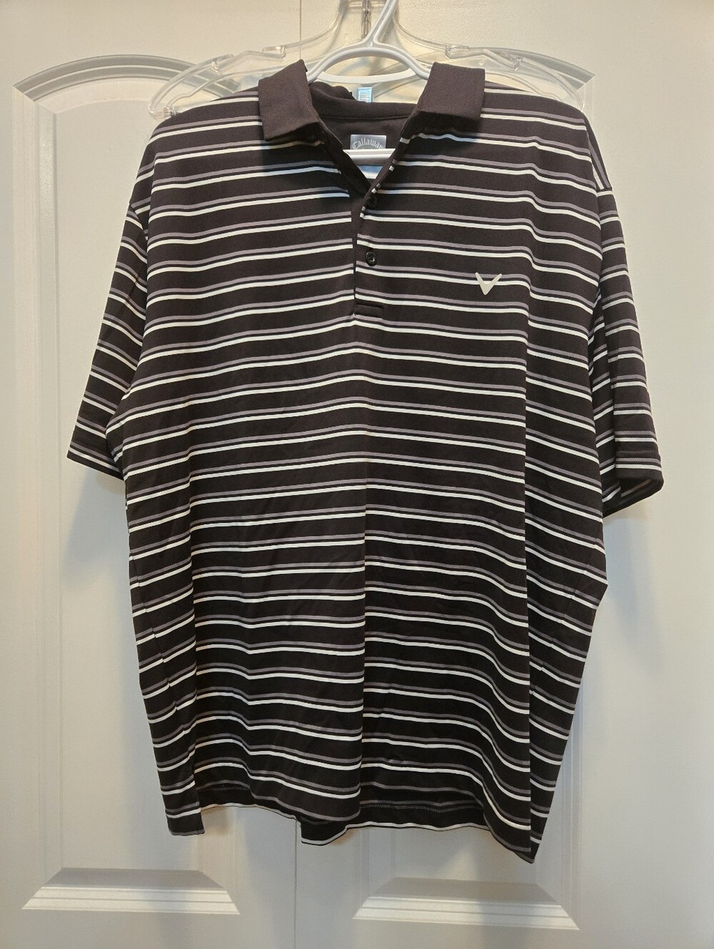 Callaway Men’s Black and White Striped Golf Polo